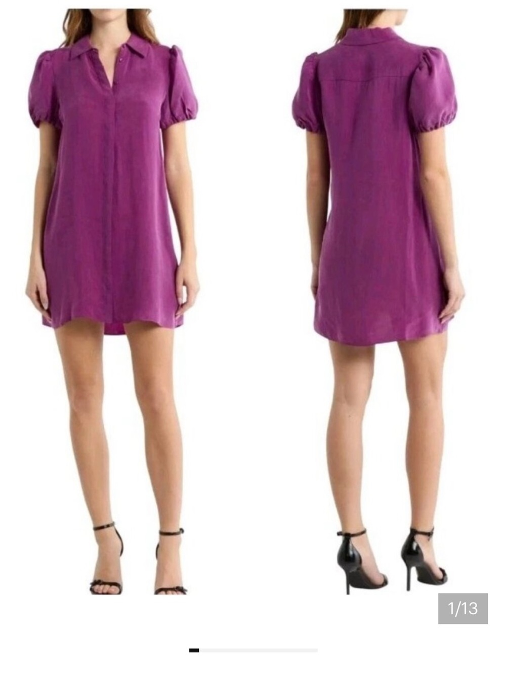Alice + Olivia Jem Puff-Sleeve Shirt Dress Boysenberry Purple Cupro - Picture 1 of 14